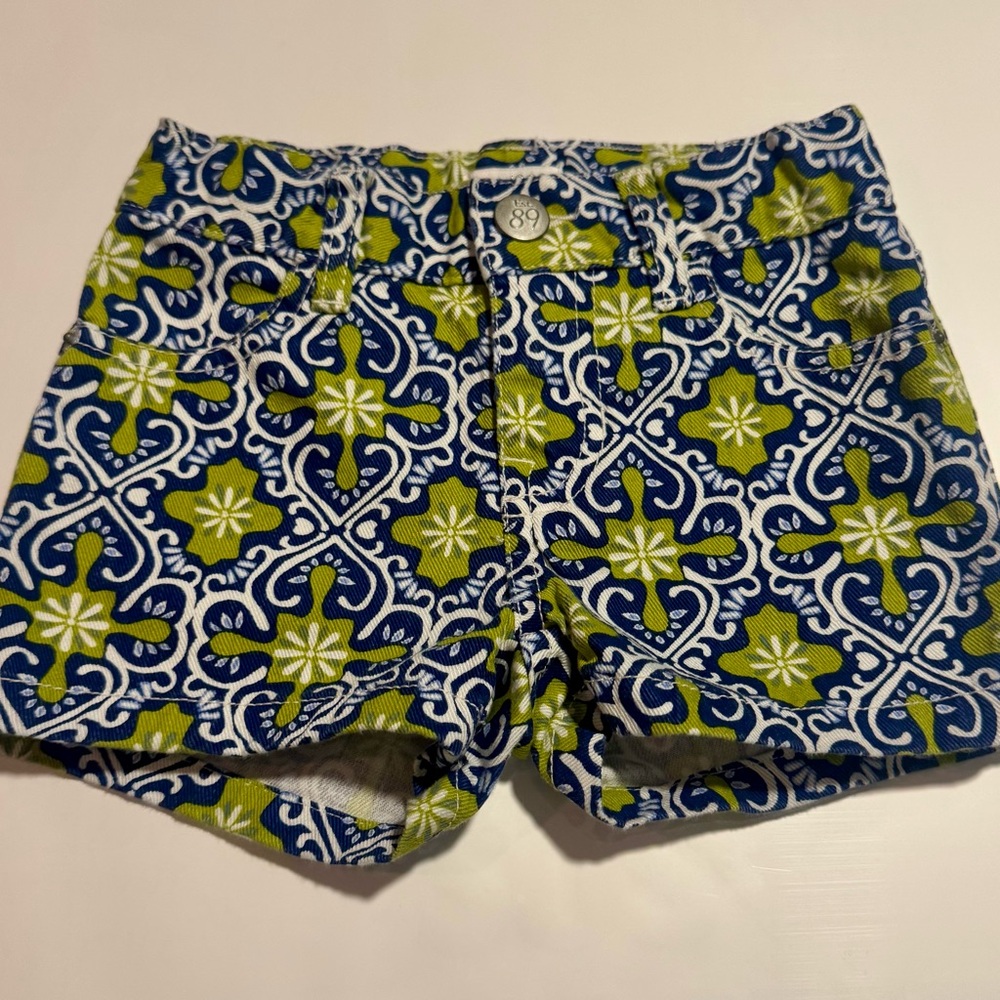 Est 1989 Girls Floral Blue and Green Shorts 4